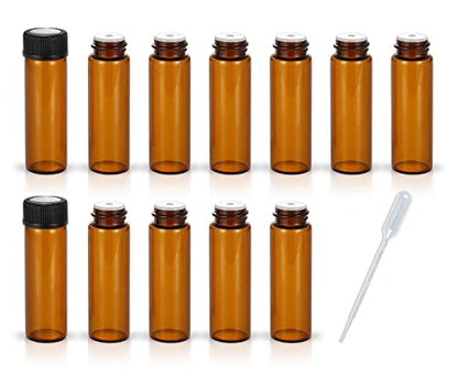 12 Pack Set Brown Screw Cap Glass Bottle Small Mini Empty Oil Amber Vial (5ml) - style: 5ML