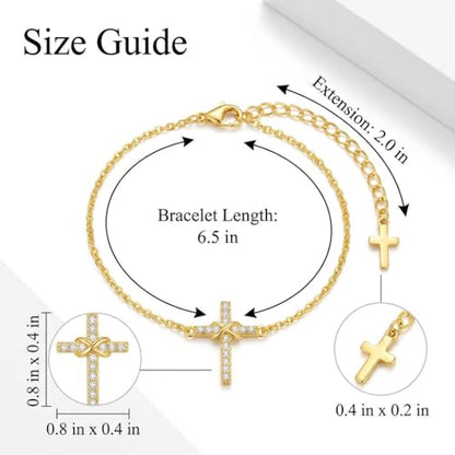 Gold Cross Bracelet for Women, Dainty 18K Gold Plated Double Pendant Jewelry, Sparkling Zirconia Prayer Bracelet, Adjustable Link Chain Lobster Clasp (5.9in + 2.4in) - style: Twisted Cross Bracelet