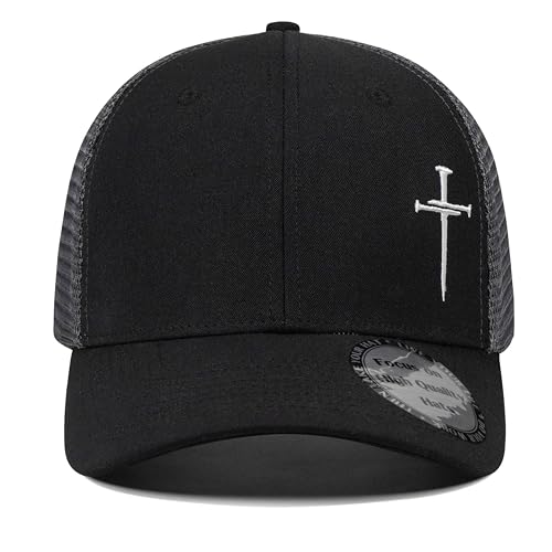 Christian Hats for Men Women,Jesus 3 Nail Cross Hat Christian Religious Gifts for Birthday/Christmas,Black and Silver - color: 01.black-silver