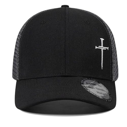 Christian Hats for Men Women,Jesus 3 Nail Cross Hat Christian Religious Gifts for Birthday/Christmas,Black and Silver - color: 01.black-silver