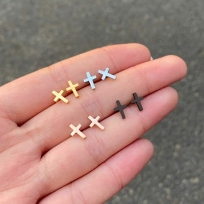 Stainless Steel Cross Small Earrings Set for Women Men Minimalist Religious Faith Mini Crucifix Lightweight Tiny Sleeper Stud Earrings for Easter Christian Baptism Birthday Christmas Fashion Jewelry