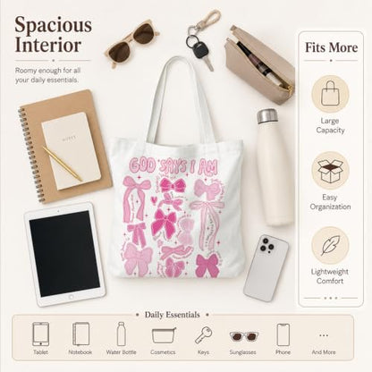 Christian Canvas Tote Bag, Bible Verse Reusable Shopping Bag - color: Pink Bible-4