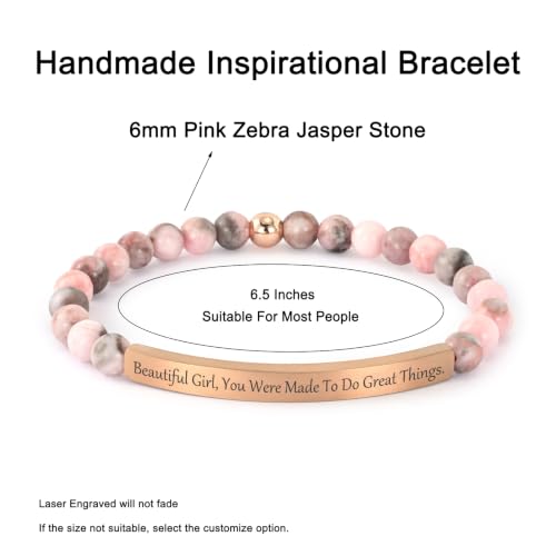 Inspirational Bracelets for Women,18K Gold Plated Christian Bible Verse Faith Jewelry, Religious Jesus Prayer Gift for Mom, Sister, Friend - color: BEAUTIFUL G,YOU WERE MADE TO DO GREAT THINGS.-Pink Zebra Jasper-Rose Gold