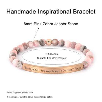 Inspirational Bracelets for Women,18K Gold Plated Christian Bible Verse Faith Jewelry, Religious Jesus Prayer Gift for Mom, Sister, Friend - color: BEAUTIFUL G,YOU WERE MADE TO DO GREAT THINGS.-Pink Zebra Jasper-Rose Gold