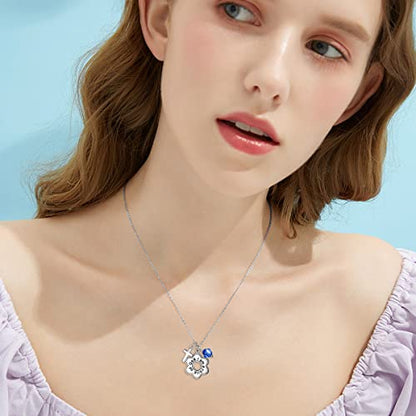 AOBOCO 925 Sterling Silver I Am a Child of God Daisy Necklace Jewelry Birthday Birthday Baptism Communion Gifts for Girls - color: Simulated Sapphire