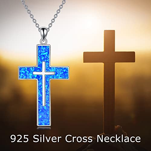YFN Cross Necklace Sterling Silver Religious Cross Pendant Jewelry Christian Gifts for Women Men - style: A. Blue Opal