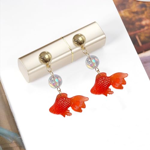 Goldfish Shape Resin Dangle Earrings Handmade Colorful Goldfish Drop Earring Stud for Women - color: Red