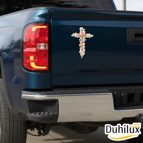 Cross with Wildflowers Sticker 5 inch, Cross car Decal Sticker, Waterproof Vinyl Decal for Car, Trucks, Laptops, Book, Wall, Window Bumper Stickers