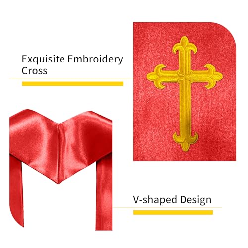 Priest White Stole 60 Inch Gold Cross Embroidery Church - color: Red Stole + Gold Cross