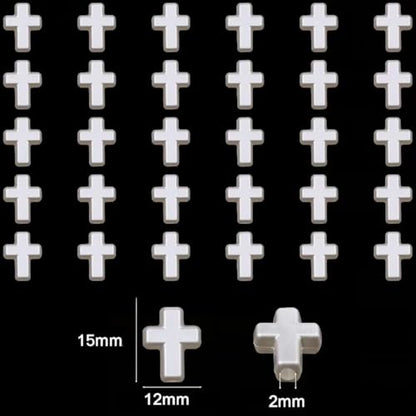 100Pcs White Cross Beads for Bracelet Acrylic Spacer Jewelry Making 15mm - color: White