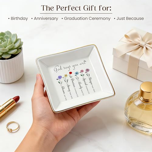 PUDDING CABIN Birthday Gifts for Christian Women - God Says You Are, Bible Jewelry Dish - style: God Says You Are