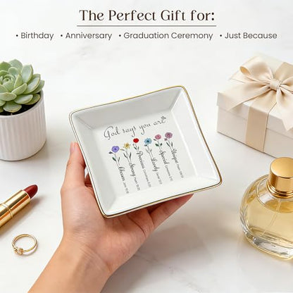 PUDDING CABIN Birthday Gifts for Christian Women - God Says You Are, Bible Jewelry Dish - style: God Says You Are