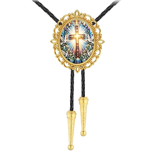 GelConnie Gothic Bolo Tie for Men Women 3D Art Western Cowboy Necktie - color: Cross Bolo Tie-no Luminous