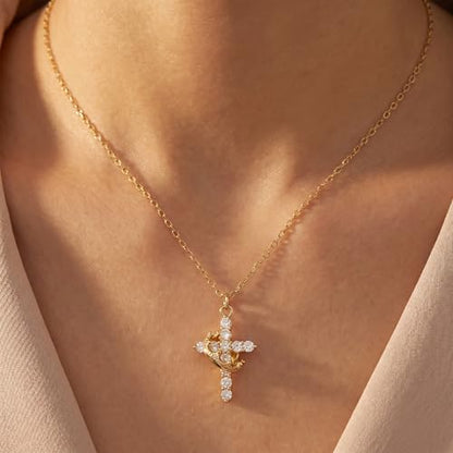 Cross Necklace for Women - Dainty 14K Gold Silver Plated Cross Necklace Choker Jewelry Cute Simple Small Trendy Non Tarnish Waterproof Faith Religious Jewelry Gift for Teenage - style: 01-Cross-Gold