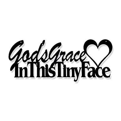 Inspirational Word Art, Christian Faith Biblical Verse Wall Sign, Hand-Made Wooden Decoration Plaque for Home, Office, Church – Real Wood – 17 x 7 inches (God's Grace In This Tiny Face) - color: Gods Grace In This Face