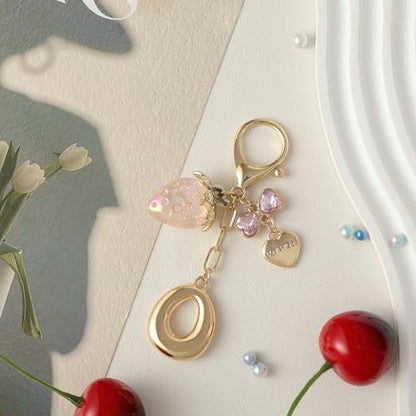Snycler Bubble Initial Keychain Bag Charms for Women, A-Z Letter Keychain - color: Pink - Strawberry Bow Letter