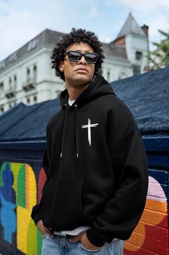 Christian Hoodies for Men Women, Religious Faith Sweatshirt Cross Jesus Psalms 23:1-3 Letter Print Graphic Hoodies - color: Jesus Black, size: Large