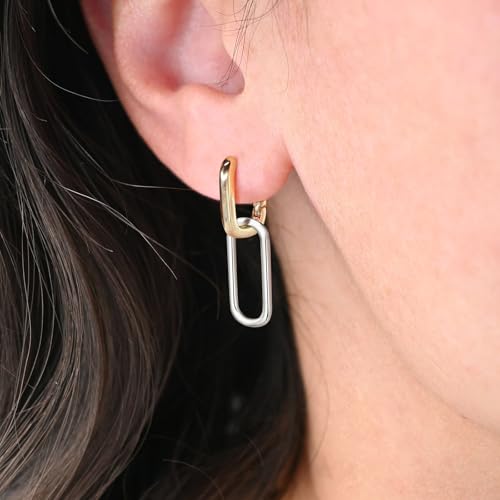 14K Gold Earring Cross Waterdrop Butterfly Heart Knot Earrings for Women Gold Silver Cross Leverback Drop Gold Silver Teardrop Hoop Dangle Earring White Gold Dangle Drop Earring - color: Two Tone-Paperclip Dangle Earring