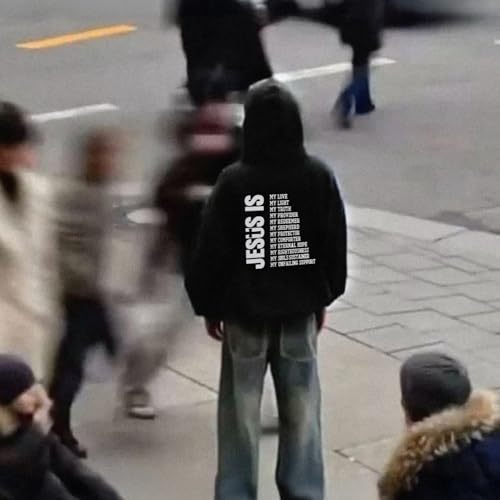 Christian Hoodies for Men Women, Religious Faith Sweatshirt Cross Jesus Psalms 23:1-3 Letter Print Graphic Hoodies - color: Jesus Black, size: Large