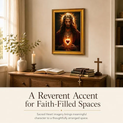 Sacred Heart of Jesus Gold Framed Canvas Wall Art, 12x16 Inch - color: Black And White-8, size: 16"L x 12"W