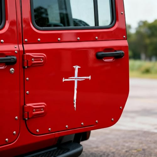 Cross of Nails Sticker - Vinyl Christian Sign Decal, Pack of 2, 6'' (Silver) - color: Silver