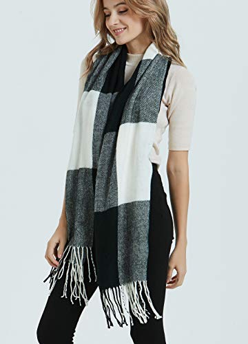 Wander Agio Women's Fashion Long Shawl Big Grid Winter Warm Lattice Large Scarf - color: Big Plaid Black