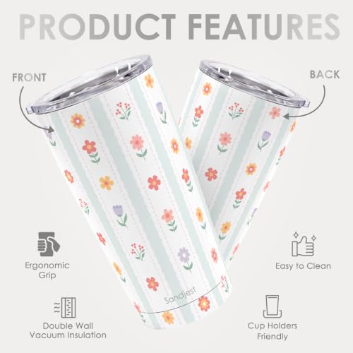 SANDJEST Floral Tumbler 20oz, Stainless Steel Travel Cup with Lid, Insulated Coffee Mug, Floral Gifts for Women Girls Friends Sisters on Birthday Christmas - color: Floral 1