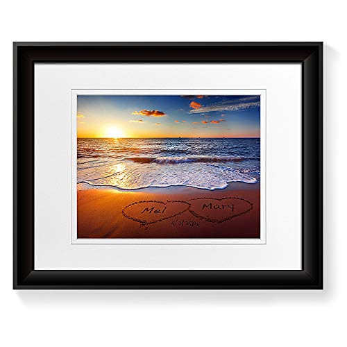Love on Beach Heart in Heart Personalized Photo Prints Artwork with Couple's Names and Date on,Perfect Love Gift for Anniversary,Wedding,Birthday and Holidays.Canvas Poster UNFRAMED - color: Heart in Heart, size: 11x14"
