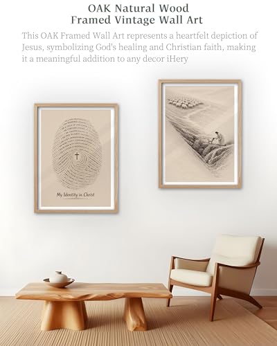 iHery 16x20in Jesus Rescues the Lost Sheep Framed Christian Wall Art - color: OAK Framed Christian, size: 20"L x 16"W