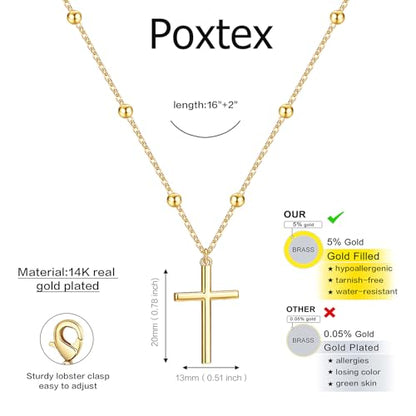 Poxtex Cross Necklace for Women Teen Girls, Dainty 14K Gold Silver Plated Cross Choker Jewelry Non Tarnish Waterproof Cute Simple Small Necklace Christian Baptism Religious Faith Jewelry Gifts - color: 04 Satellite Cross Necklace