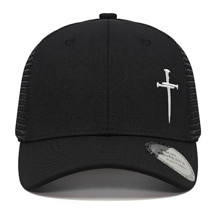 Christian Hats for Men Women,Jesus 3 Nail Cross Hat Christian Religious Gifts for Birthday/Christmas,Black and Silver - color: 02.black