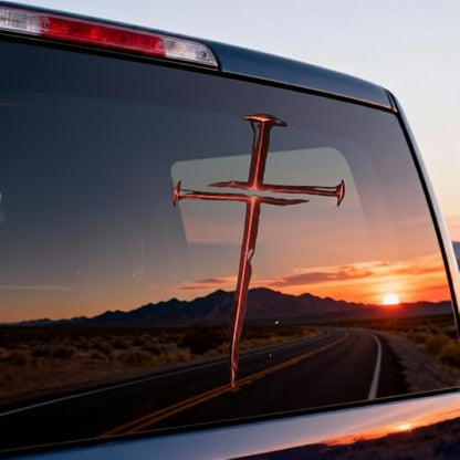 Cross of Nails Sticker - Vinyl Christian Sign Decal, Pack of 2, 6'' (Red) - color: Red