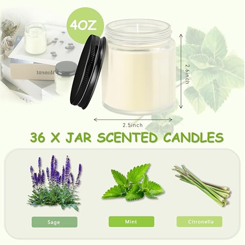 ACITHGL 36 Pcs 4oz Mini Mason Jar Candles Small Scented Candles Bulk Aromatherapy Ideal Souvenir Favors for Wedding Birthday Party (Sage, Mint, Citronella, Black) - color: Black, style: Sage, Mint, Citronella
