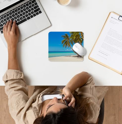 Summer Beach Tropical Palm Tree Mouse Pad for Desk, Coastal Blue Ocean Palm Tree Mousepads with Anti-Slip Rubber Base for Computer Laptop Home Office Desk Accessories, 9.5x7.9 Inch - color: Square mouse pad-Summer Beach