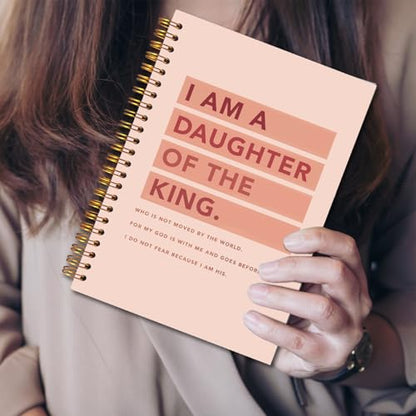 JINYO Pink Christian Notebook, I am a Daughter of the King Bible Journal, Religious Prayer Journal for Woman, Church Notes Notebook, Scripture Spiral Notebooks 5.5x8.3 Inch - color: white Christian Notebook-4