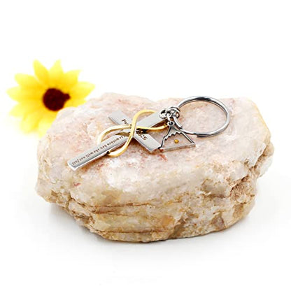 Uloveido Stainless Cross Infinity Keychain Mustard Seed Charms Psalm 46:5 Christian Bible Quote Keyring Baptism Gift - style: Triangle Mountain