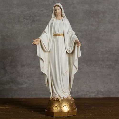 BC Catholic Our Lady of Grace Statue, 7" H Holy Mother Virgin Mary Figure, Religious Gfit of Home Decor, Handpainted Renaissance Sculpture Purity & Grace Collection from Buildclassic (Gold &White) - color: Our Lady of Grace
