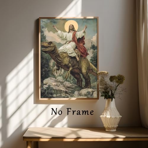 Oiyehokeul Jesus Canvas Wall Art Funny Dinosaur Pictures 16x24in No Frame - color: A1Unframed