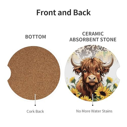 Highland Cow Car Cup Holder Coasters 2 Pack 2.63" for Women - color: Yellow