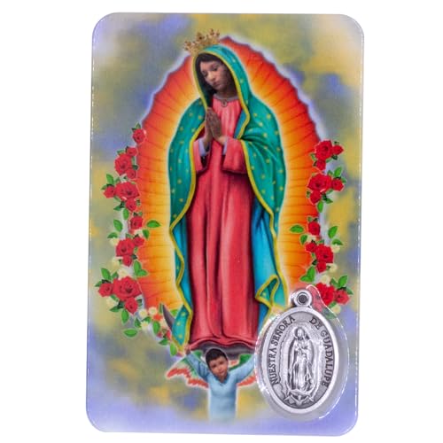 VILLAGE GIFT IMPORTERS Holy Prayer Card with Built-In Medal Pendant | Laminated Full-Color Prayer Card (Our Lady of Guadalupe Prayer Card with Medal) - color: Our Lady of Guadalupe Prayer Card with Medal