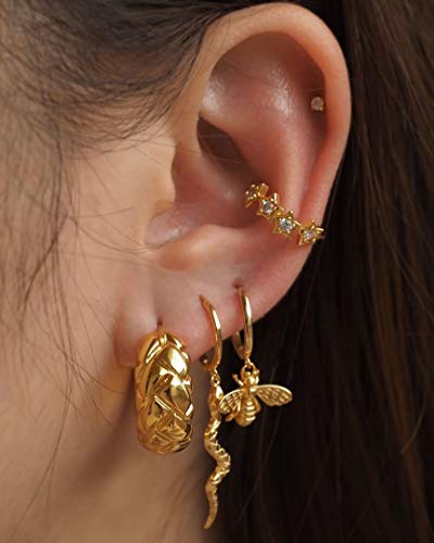 LOYATA Gold Huggie Hoop Earrings for Women Dangle Hoop Drop 14K Gold Plated Dainty Small Minimalist Cubic Zirconia Jewelry Gift… - style: Snake