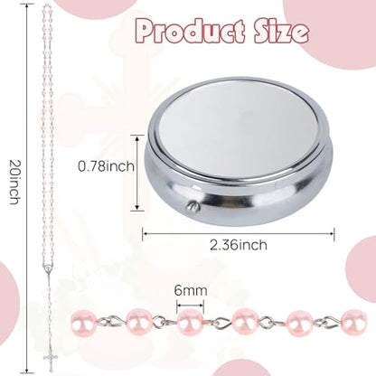 Catholic Rosary for Women with Pearl Beads and Metal Gift Box, Pink Rosary - color: Pink