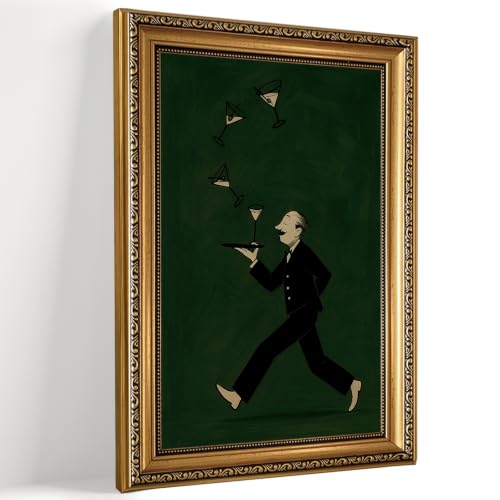 Vintage Bartender Gold Framed Wall Art Martini Cocktail Picture Wall Decor - color: Bartender, size: 24"L x 16"W