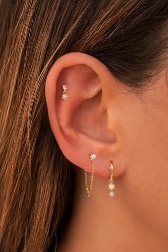 Moodear Gold Earrings for Women, 14K Plated Pearl Earring Stack Jewelry - color: 4pc pearl earrings