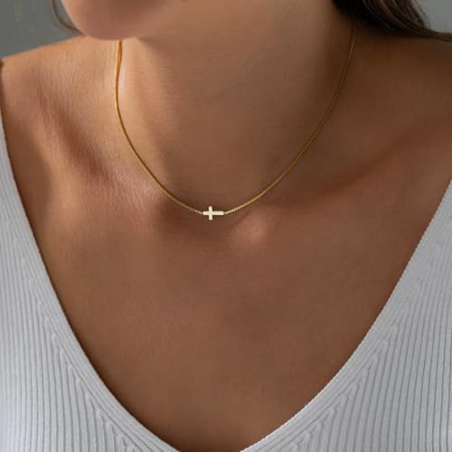 Cross Necklace for Women 14k Gold/Silver Plated Dainty Pendant Necklaces Trendy Jewelry Non Tarnish Hypoallergenic Waterproof Lightweight Gift for Women - style: small cross necklace