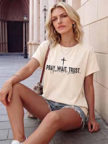 Christian Shirts for Women Religious Tshirts Faith Jesus Graphic Tee Tops - color: Beige, size: X-Large