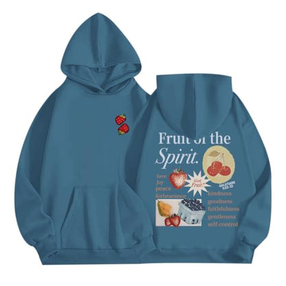 Christian Hoodies for Men Fruit of The Spirit Hoodie Jesus Religious Faith Bible Verse Sweatshirt Graphic Pullover - color: Deep Blue, size: Large