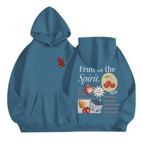 Christian Hoodies for Men Fruit of The Spirit Hoodie Jesus Religious Faith Bible Verse Sweatshirt Graphic Pullover - color: Deep Blue, size: X-Large