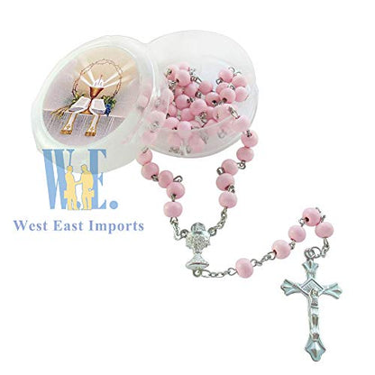 WE 12-Pack First Holy Communion Scented Rosary Favors w/Box and Bag (Pink)