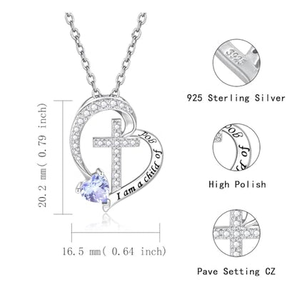 MANBU Sterling Silver Cross I am a Child of God Necklace for Girls - style: 06-June